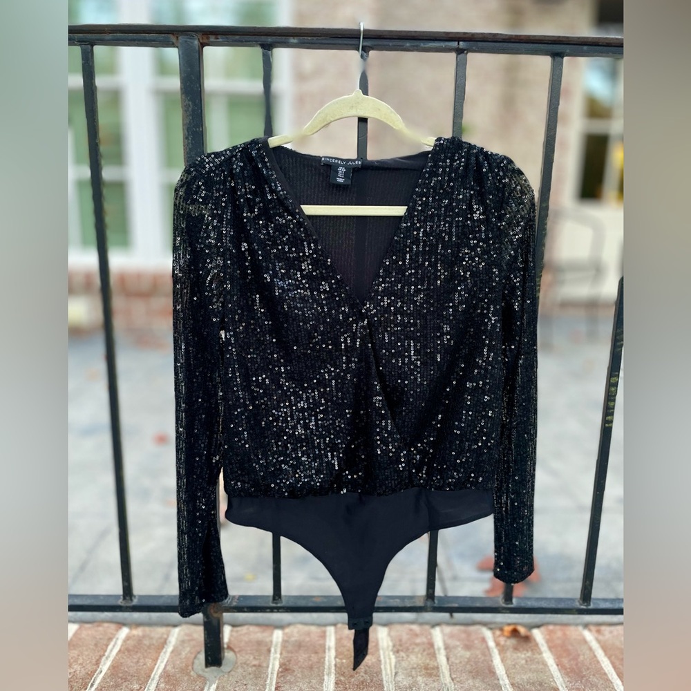 Sincerely Jules Black Sequin Bodysuit